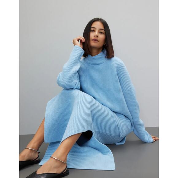 Suboo Sweater Womens Large Blue Isla Oversized Knit Turtleneck Cozy - Picture 1 of 12